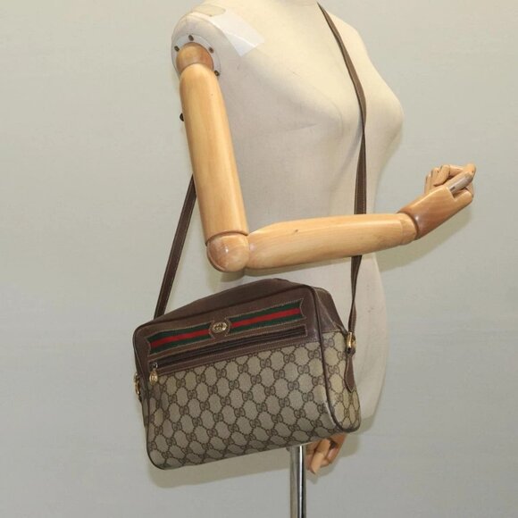 GUCCI GG Supreme Web Sherry Line Shoulder Bag PVC Beige 56 02 088 Auth 111361 - Picture 1 of 16